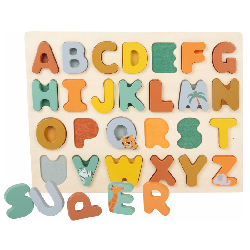Houten alfabet puzzel safari